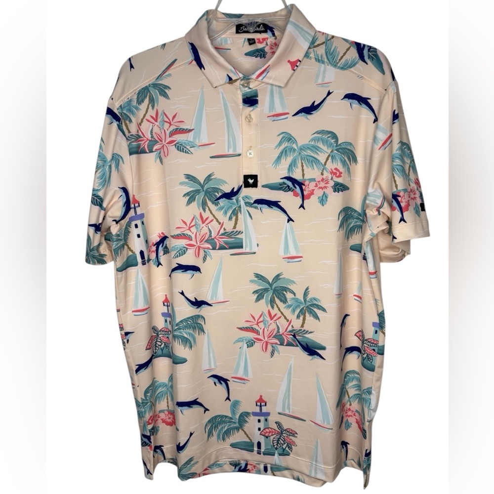 Bad Birdie Marino Golf Polo Lighthouse Dolphin Print Men’s Large